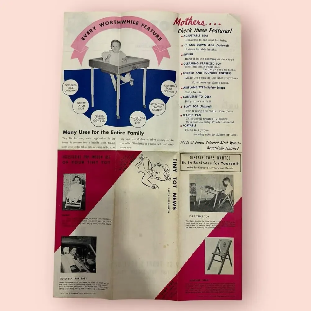 Vintage Safety Tiny Tot Table Kitchy Ad Mailer Babies Table Illustrated Cute
